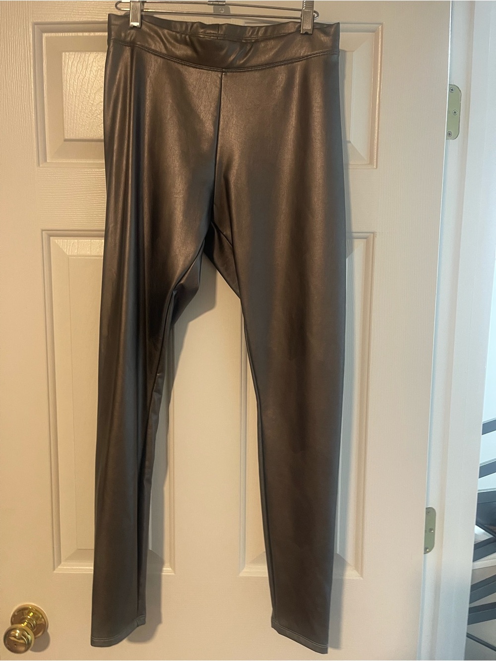Express Faux Leather Skinny Pants in pewter.
